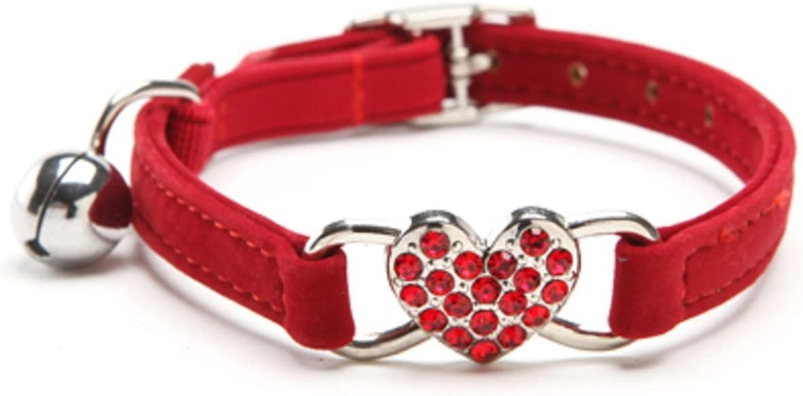 Velvet Cat Collar with Heart Charm and Bell Prismra