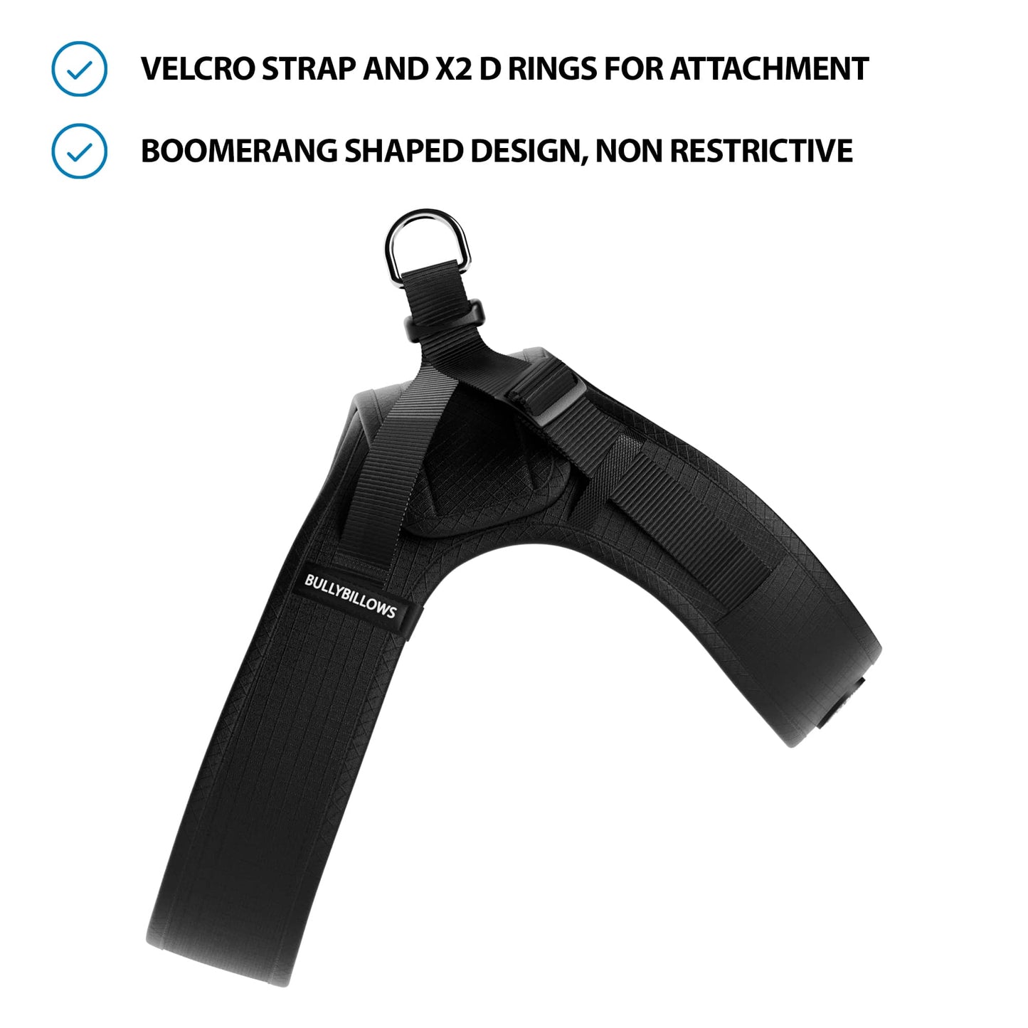 Boomerang Harness - XS-M Breeds - Black