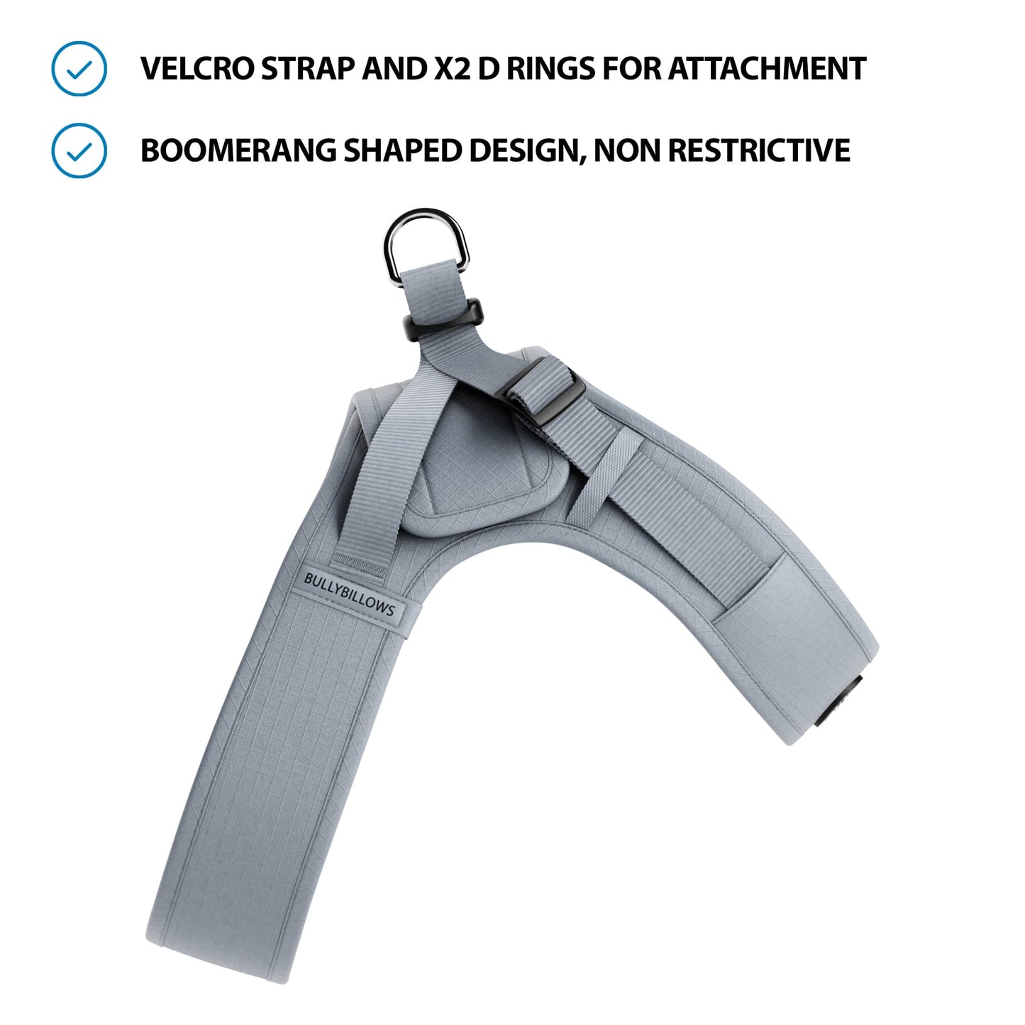 Boomerang Harness - XS-M Breeds - Grey