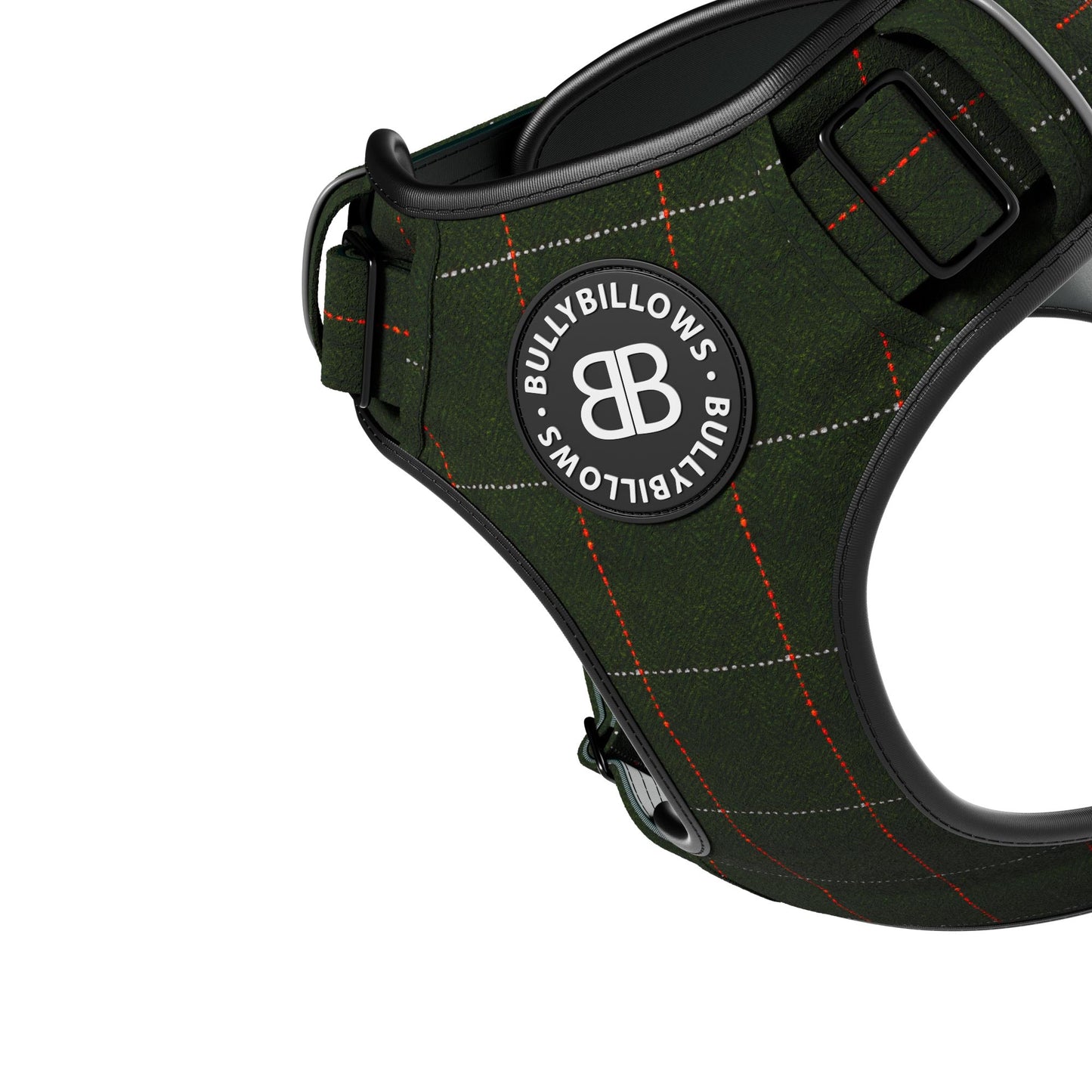 Premium Comfort Herringbone Harness | Non Restrictive - Forest Green