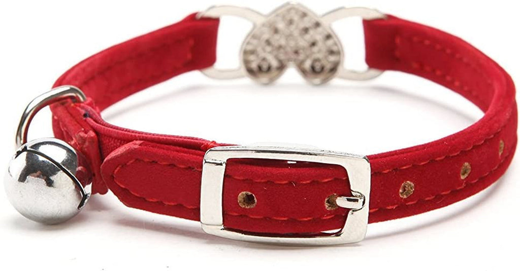 Velvet Cat Collar with Heart Charm and Bell Prismra
