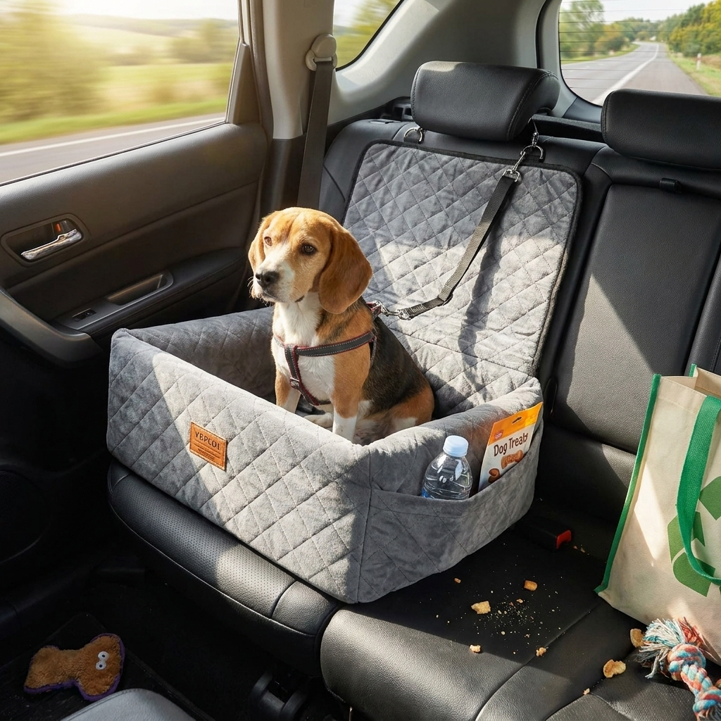 Dog Booster Car Seat with Pocket Gray Prismra