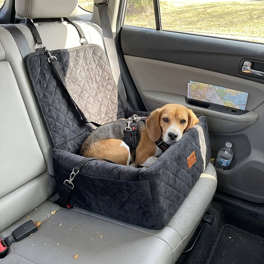 Dog Booster Car Seat with Pocket Black by Prismra