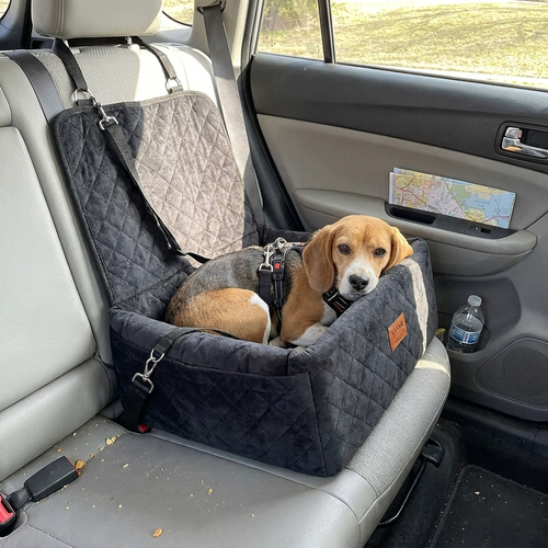 Dog Booster Car Seat with Pocket Black by Prismra